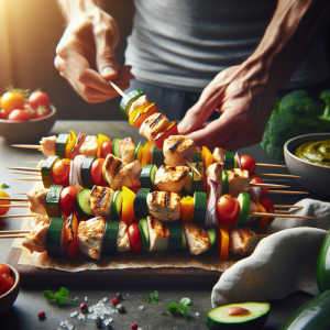 An image illustrating 7 Chicken & Veggie Skewers (Under 300 Cal)