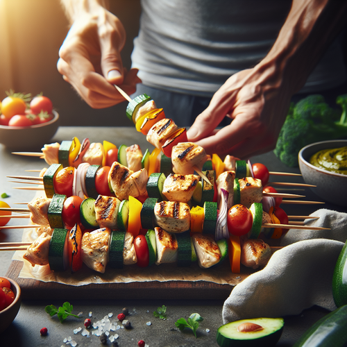 An image illustrating 7 Chicken & Veggie Skewers (Under 300 Cal)