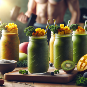 An image illustrating 7 Frozen Mango & Kale Smoothies (No Sugar)