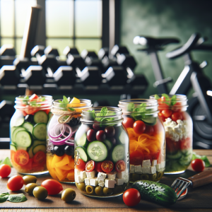 An image illustrating 5 Mason Jar Greek Salad Recipes