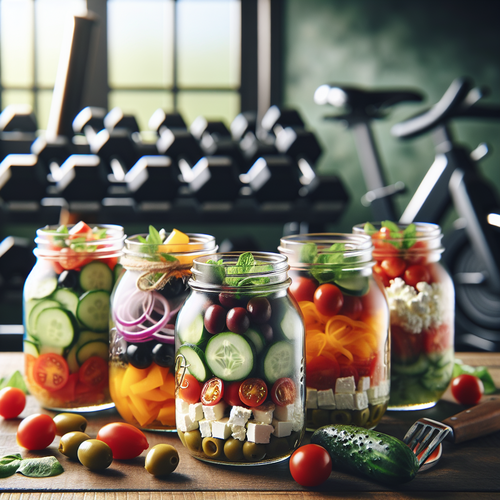 An image illustrating 5 Mason Jar Greek Salad Recipes